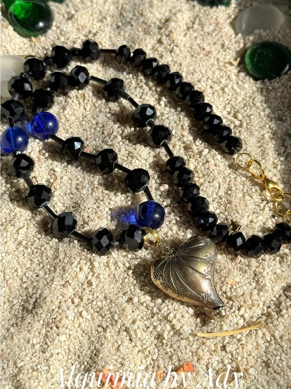 HIGH SUMMER + Black Faceted & Textured Beaded Necklace onyx